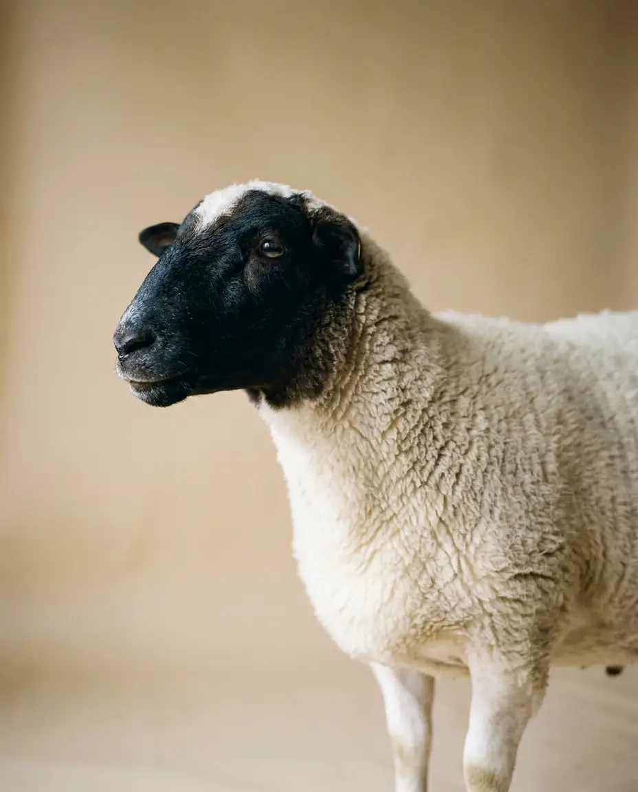 Stocky Dorper meat sheep, black head on white body