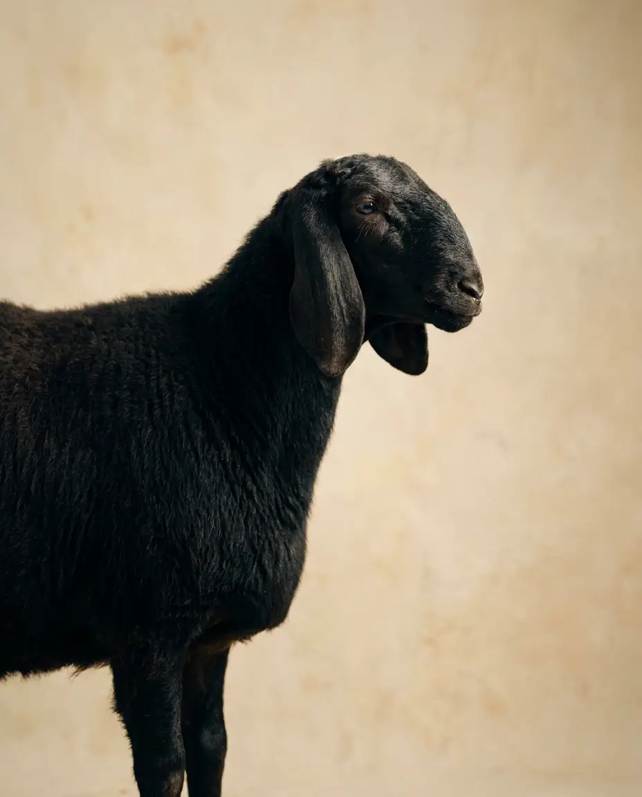Tall black Najdi sheep with long ears