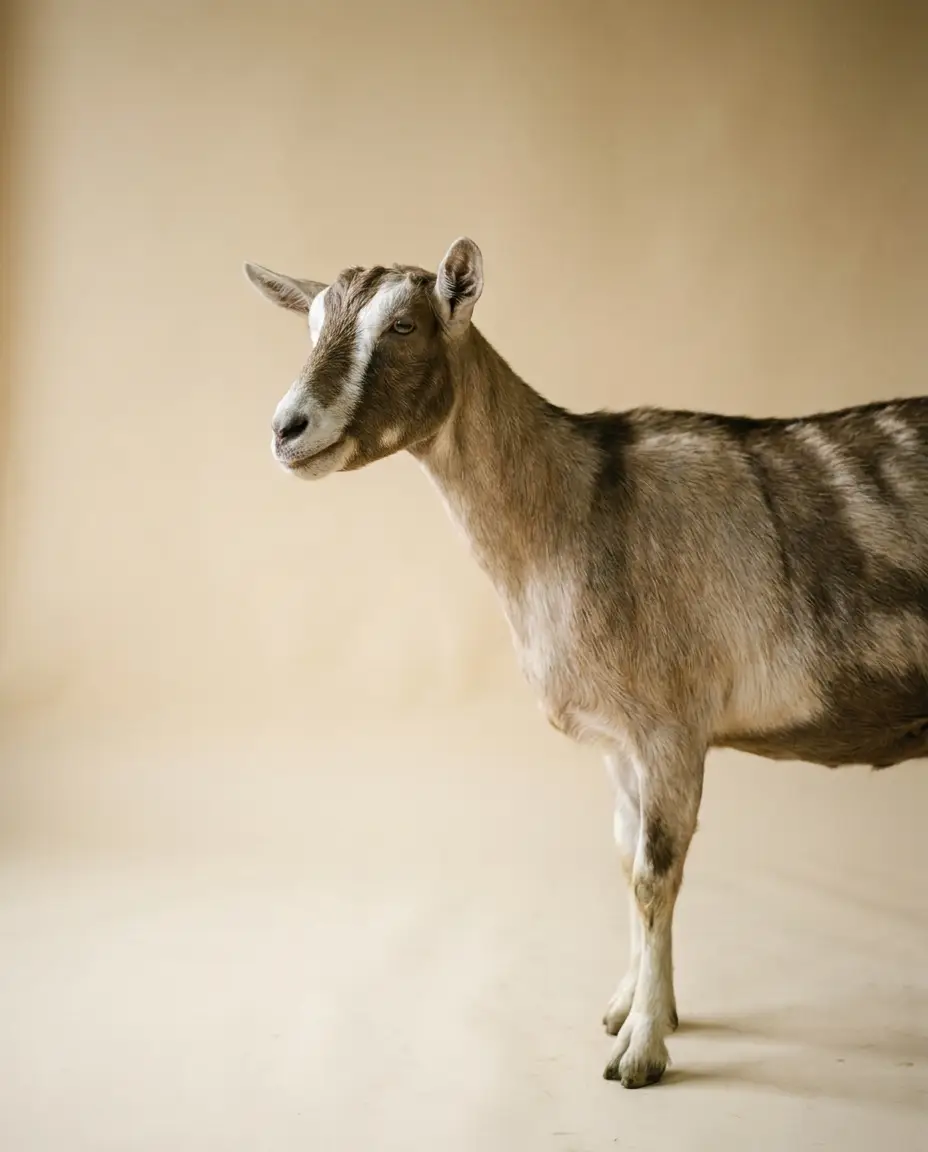Toggenburg-type dairy goat with facial stripes